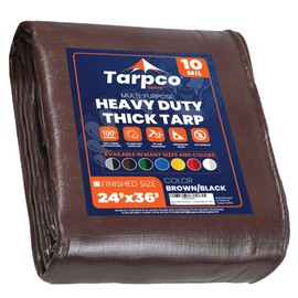 Tarpco Safety Heavy Duty 10 Mil Tarp Cover, Waterproof, UV Resistant, Rip and Tear Proof, Poly Tarpaulin with Reinforced Edges for Camping, Roof, Patio, Pool, Boat. (Brown/Black 24′ X 36′)