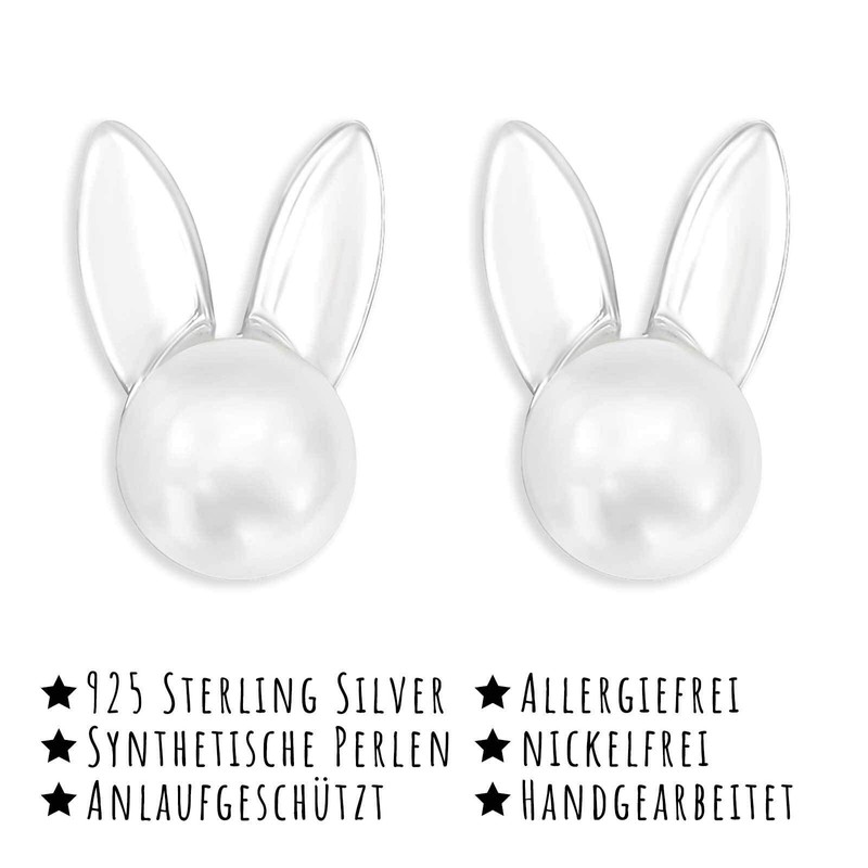 Monkimau Rabbit Stud Earrings 925 Sterling Silver with Synthetic Pearl,