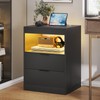 ADORNEVE LED Nightstand Black Nightstand with Wireless Charging Station 2