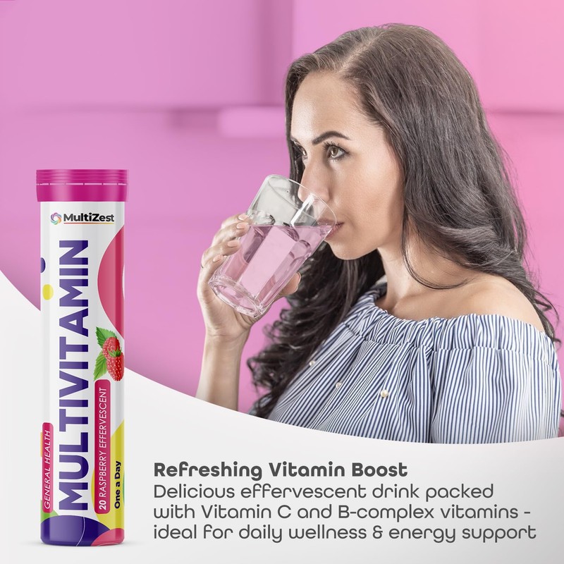 Multivitamin Effervescent| Raspberry Flavour|20 Tablets x 4| MultiZest Brand
