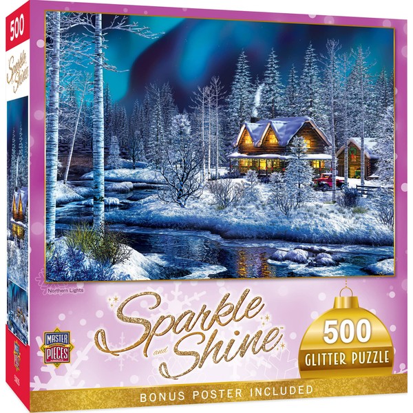 Masterpieces 500 Piece Glitter Christmas Jigsaw Puzzle - Northern Lights - 15"x21"