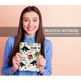 Knibeo Kids Dinosaur Notebook Journal - Wide Ruled Spiral Dinosaur Notebooks for Kids, 5.5×8.3 Inch Kindergarten Spiral Bound Notebook with 164 Pages, Elementary School Graduation Gifts