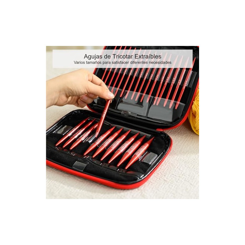 Juego de 26 agujas circulares intercambiables para tejer, color rojo