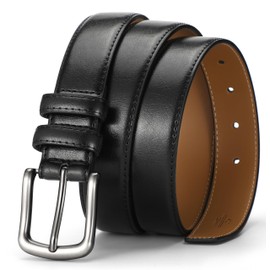 Glamicci Genuine Leather Dress Belt 3cm |Single Prong Buckle-Classic & Fashion, Profile Belt for Suits Work Business Jeans and Casual No Box-(611) (Black, 33-38”Waist(115cm))