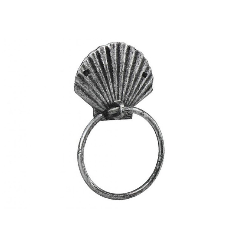 Antique Silver Cast Iron Seashell Towel Holder 8.5 - Seashell