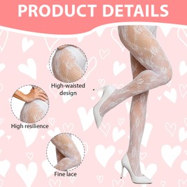 XNBTFK Women's Fishnet Tights, White Lace Tights for Women, Elegant White Fishnet, Romantic Lace Leggings, Valentine's Day Gift, 3-Pack
