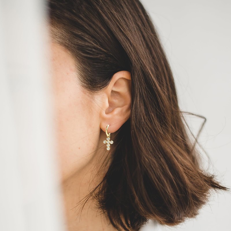 Myrnaist Earrings Girls Women Cross Earrings Gold Hypoallergenic Cross Hoop
