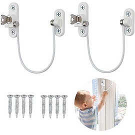 Xelparuc Window Restrictor Locks, 2Pcs Professional UPVC Window Restrictor Locks, Child Baby Safety Security Wire Catch with Screw Keys Safety