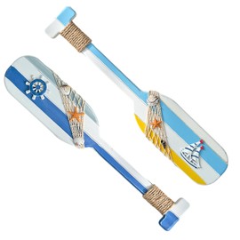 Zovylks 2 Pack Decorative Wooden Oar Wall Decor, 20 inch Nautical Paddle Set, Beach Theme with Shells and Rope, Blue and White Coastal Decor for Front Door Livingroom