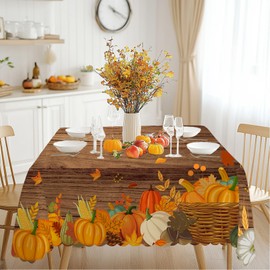 iEvery Autumn Table Cloth, Wipe Clean Thanksgiving Tablecloth Autumn Pumpkin Home Decor, Rectangular Vintage Table Cover for Fall Harvest Party Holiday Outdoor Picnic 140x180cm