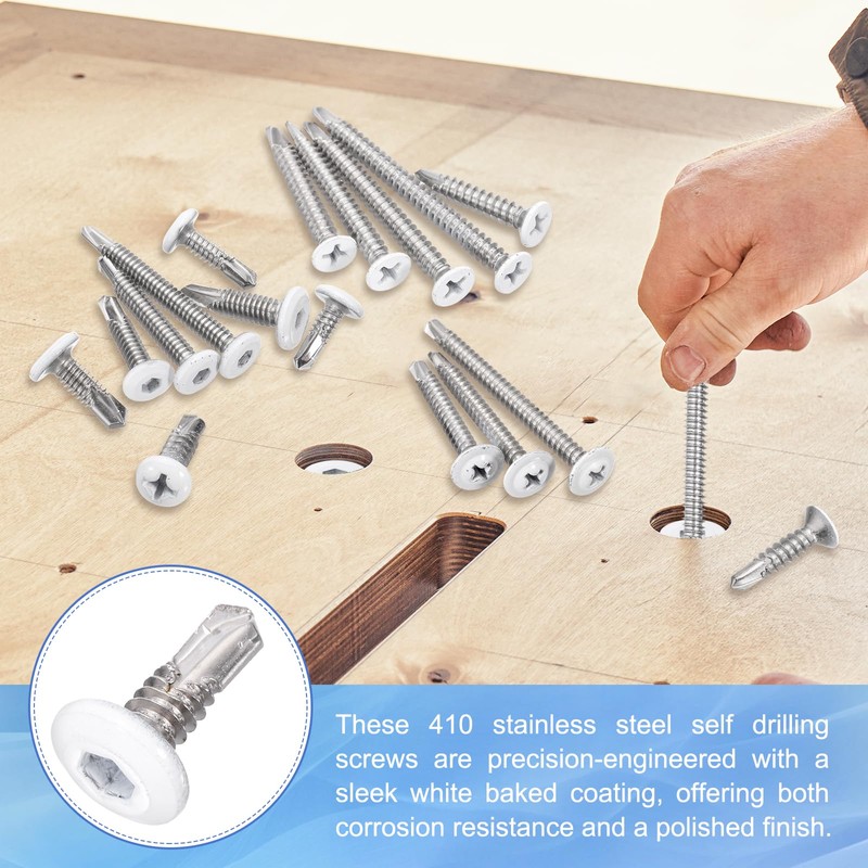 sourcing map 30Pcs M5x16mm White Hex Washer Head Self Tapping