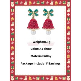 GAUEIOUR Christmas Bow Wind Chime Earrings,Symmetric Sweet Earrings,Christmas Wind Chime Crystal Earrings,Alloy Bow Knot Bell Studded with Diamond Earrings