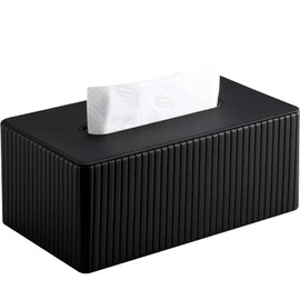 KINGFOM PU Leather Tissue Box Cover Rectangular Tissue Box Holder with Magnetic Bottom, Napkin & Facial Tissue Holder Dispenser for Home, Office (Decorative Pattern-PU Leather, Black Stripe)