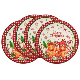 Arquiel Christmas Gingerbread Round Double-Layer Placemats, 14″, Set of 4 Washable Heat-Resistant Non-Slip Cloth Table Mats for Christmas Seasonal Holiday Decor (Candy Cane)