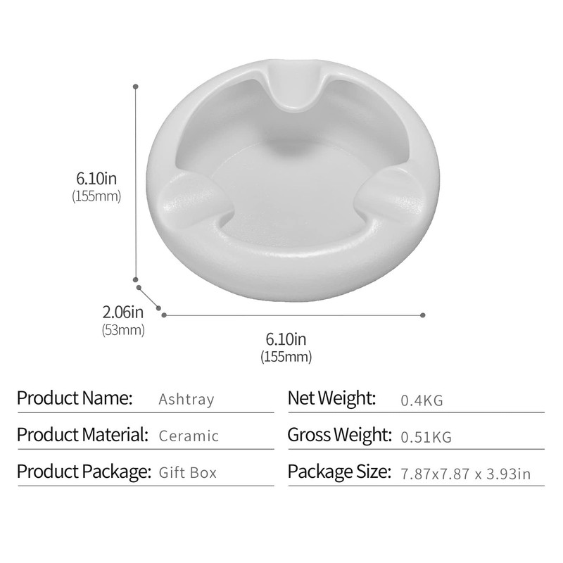 Cigar Ashtray Ceramics with 3 Large Slots Durable Ash Tray