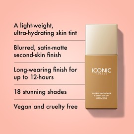 ICONIC LONDON Super Smoother Blurring Skin Tint | Light to Medium Coverage, Hydrating, Ultra-Lightweight Tinted Moisturizer, Cruelty-Free, Vegan Makeup (Golden Tan) 1.01 Fl oz