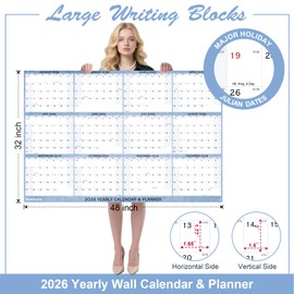 2026 Wall Calendar 32" x 48", Large Rolled Wet & Dry Erase Wall Calendar 12 Month, Yearly Laminated Calendar, Reversible Annual Planner, Horizontal/Vertical, with Julian Dates