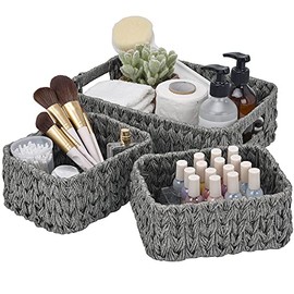 GRANNY SAYS Wicker Storage Baskets, Nesting Wicker Baskets for Storage, 1 Large Woven Basket and 2 Small Wicker Baskets Waterproof, Gray, 3-Pack
