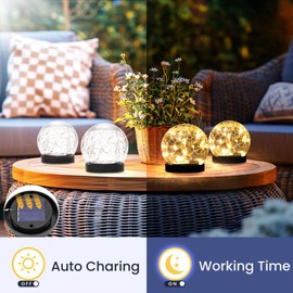 PATIOPIA Solar Lights Outdoor for Yard Patio Porch, Garden Decor Birthday Gifts for Mom Women, Solar Globe Lights Waterproof Cracked Glass Ball Outdoor Decorations Balcony Backyard (4 Pack Warm White)