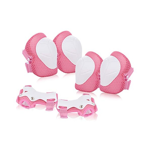Jim's Store Kids Skate Pads 6pcs Adjustable Kids Knee Pads Elbow Pads Wrist Pads Protective Gear Set for Cycling Roller Skating Scooter (Pink)