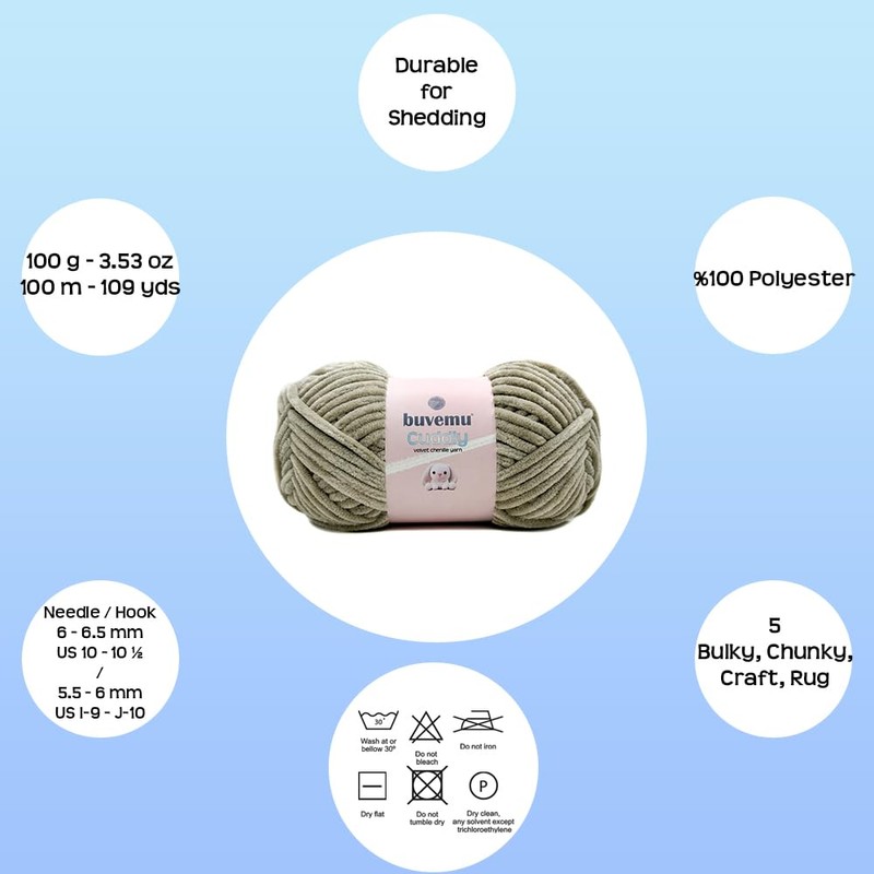 Buvemu Cuddly Velvet Chenille Yarn, Super Soft Fluffy Bulky for