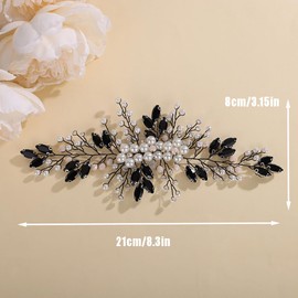 Rumtock Black Crystal Side Headpiece with Pearl Champagne Beads Hair Accessories for Women Girls