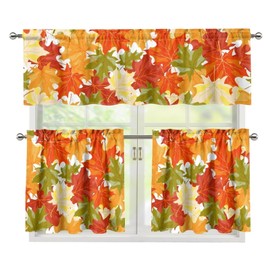 Suhoaziia Fall Maple Kitchen Curtains Tiers and Valances Set, Thanksgiving Rod Pocket Valance Short Window Treatment Decor Curtains, 3 Pieces Set