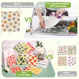 10 Pack Swedish Dishcloths for Kitchen- Reusable Paper Towels Washable Swedish Cloths Fruit Prints Dish Wipes with Adhesive Clips- Super Absorbent Fast Drying Kitchen Sponge for Cleaning Dishes