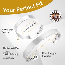 Feraco Copper Magnetic Bracelet for Men Women, 99.99% Pure Copper Cuff Bangle with Effective Neodymium Magnets, Copper Jewelry Gifts, metal, no gemstone