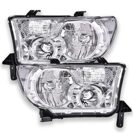 CHEDA Headlights, Compatible with Toyota Tundra 2007-2013/Fit Sequoia 2008-2017 Headlights Left+Right Halogen(Clear lens Chrome Housing Clear Reflector)