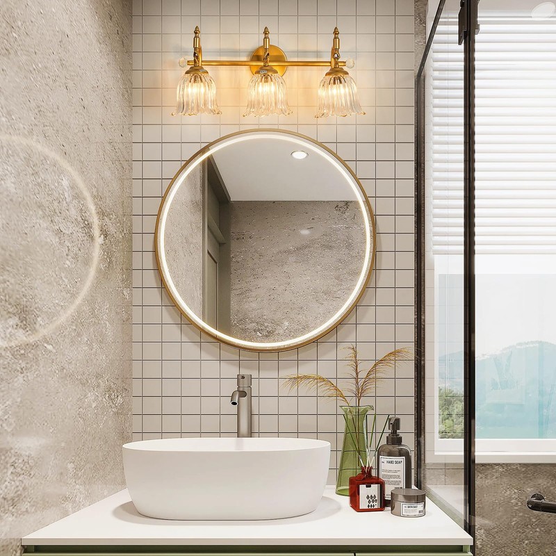 CVKASH 3-Light Bathroom Vanity Light Fixtures Over Mirror,Brushed Gold Modern