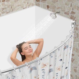 Adjustable 30-45 inches Curved Shower Curtain Rod, Premium Stainless Steel Rustproof Shower Rod for Bathroom, Need to Drill, Silver