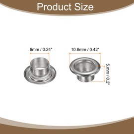 sourcing map 100Set Grommets Eyelets 6mm 1/4 Inch Brass Eyelets Kit with Washers for Fabric Curtain Tarps Leather Belt Shoes Bag DIY, Silver