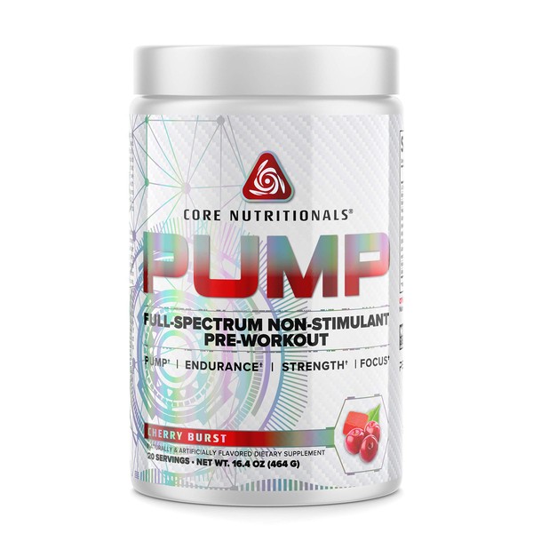 Core Nutritionals Pump Full-Spectrum Non-Stimulant Pre-Workout, with N03T® Nitrate, Peak02®, Alpha GPC, for Maximum Pump, Strength, and Performance 20 Servings (Cherry Burst)