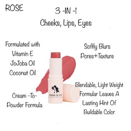 DDBEAUTY Blush, Cheeks, Eyes, Lips, 3-in1 Color Stick/Creamy Multitasking Makeup with Skin Nourishing Ingredients, Vegan, Cruelty-Free, (Pink Bubble).