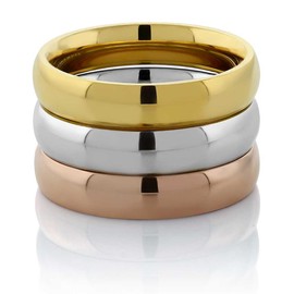 Gem Stone King Stainless Steel Rose Yellow Gold and Silver 3 Tri-Color Stacking Set of 3 Band Ring