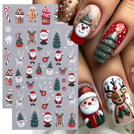 Christmas Nail Stickers for Nail Art, Santa Claus Elk Gingerbread Man Nail Design Stickers Winter Xmas Nail Decals Self Adhesive Cute Nail Art Supplies for Women Christmas Nail Art Decorations 6Pcs