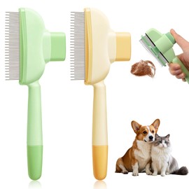 Pack of 2 Self-Cleaning Cat Comb for Pets, Fur Flash Brush, Flea Comb for Cats Dogs, Hair Comb for Cat Hair with Release Button, Cat Brush for Cleaning Loose Knotted Fur