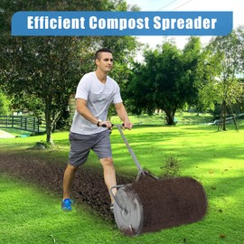 Large Compost Spreader for Lawn, 27" Spreader with Adjustble Handle Used in Garden Backyard, Durable Roller Spreader for Yard Work Grey