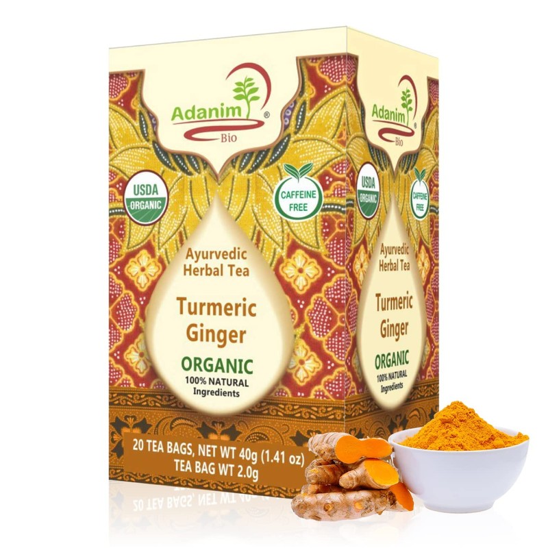Adanim Bio Ginger Turmeric Tea, Value Pack 80 Teabags, Caffeine-free