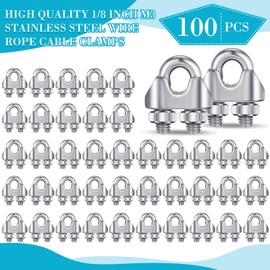 Blulu 100 Pcs 1/8 Inches M3 Stainless Steel Cable Wire Rope Clip Large U Bolt Saddle Guy Fastener 304 Stainless Steel Fastener Cable Wire Rope Clamps, Connect 2 Layers of Wire to Form a Loop