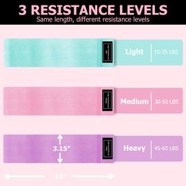 Fabric Booty Bands for Women - Non-Slip Glute Bands for Legs & Butt Workouts - Set of 3 Colors (Cyan/Pink/Purple) & Resistance Levels - Thigh Bands for Squats, Yoga