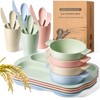 24 Pcs Wheat Straw Dinnerware Cutlery Set for Aldult Including