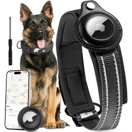 Ericfavre Airtag Dog Collar, Reflective Dog Collar with Airtag Holder, Comfortable Padded and Adjustable Airtag Dog Tracking Collar with Airtag Dog Collar Holder for Small Medium Large Dog (Black, XL)