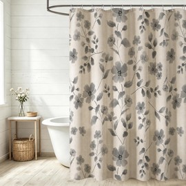 Floral Shower Curtain, Farmhouse Vintage Linen Shower Curtains for Bathroom, Retro Watercolor Flower Waterproof Bath Curtain 72’’x72’’ (Gray)