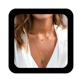 Enautoabs Boho Layered Turquoise Pendant Necklace Gold Bead Floating Necklace Turquose Stone Necklace Blue Turquoise Chain Necklace Jewelry for Women