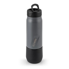 EcoVessel Stainless Steel Flask with Removable Shot Cup, Vacuum Insulated Bottle for Hot and Cold Drinks, Thermos with Folding Handle for Travel and Camping, 8oz (Gray)