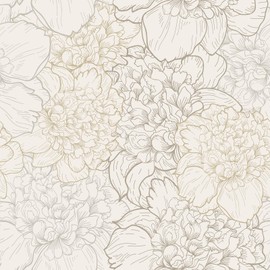 VEELIKE Boho Sketch Peony Peel and Stick Wallpaper Vintage Floral Wallpaper for Bedroom Bathroom 17.7''x118'' Removable Peony Wall Paper Floral Contact Paper for Cabinets Drawers Shelves Accent Wall