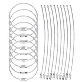 12pcs Wire Keychains Cable, 2mm Key Ring Loops Holder, ID Tag Keeper for Outdoor Hiking, Heavy Duty Luggage Tags (Silver 7.9")