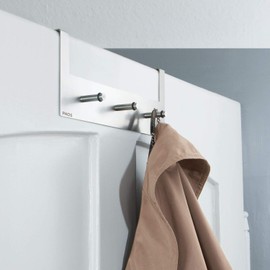 Door Coat Rack with 3 Coat Hooks, for Doors up to 1.9 cm Door Thickness, Polished Stainless Steel, Door Hook Rail for Jackets & Towels, Door Hooks, Coat Hooks, No Drilling - PHOS Design